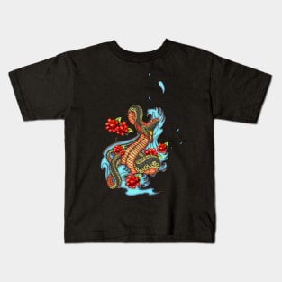 Colorful angry snake with flowers Kids T-Shirt